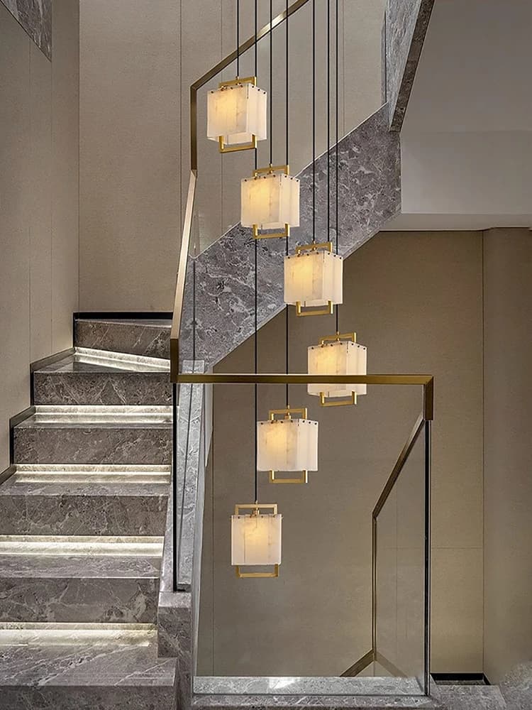 Build Our Home Natural Marble LED Changeable Gold Chrome Chandelier Lighting Lustre Suspension Luminaire Lampen For Staircase