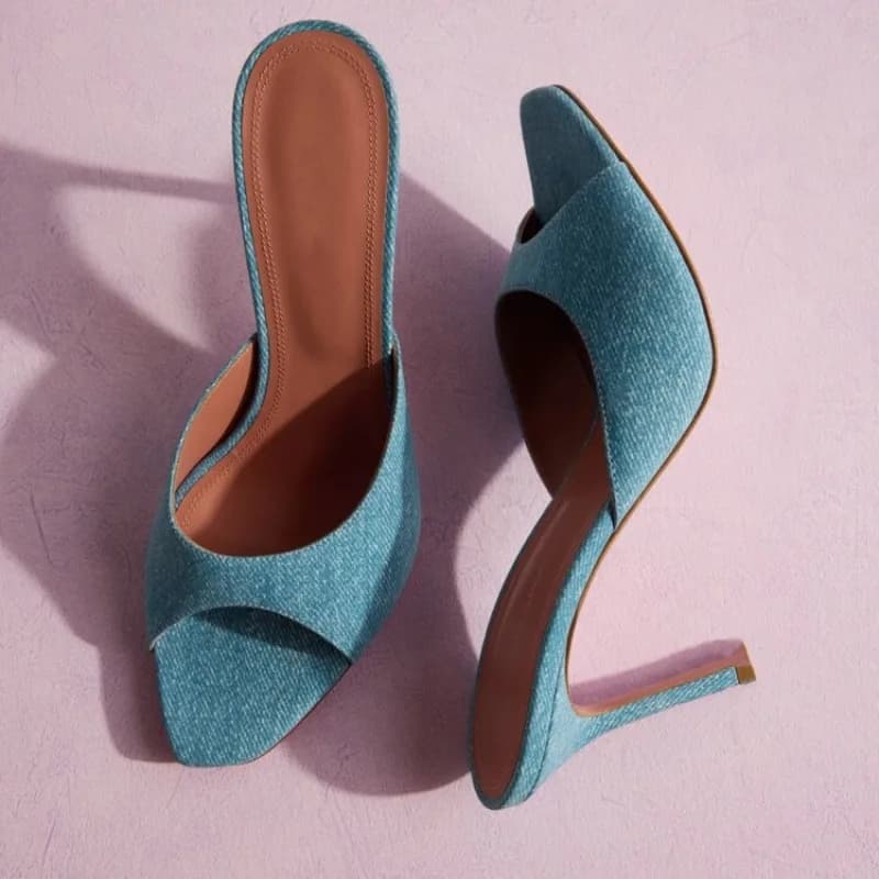 Summer Fashion Minimalist Black Blue Slippers European American New Comfortable Women High Heel Commuting Pointed Sandals 34-45