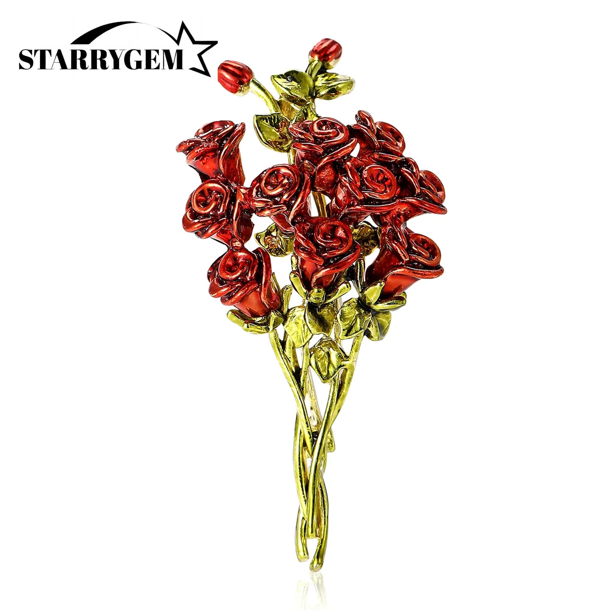 Enamel Rose Bouquet Brooches for Women Unisex Botanical Flower Pins Office Party Friend Gifts Jewelry Accessories