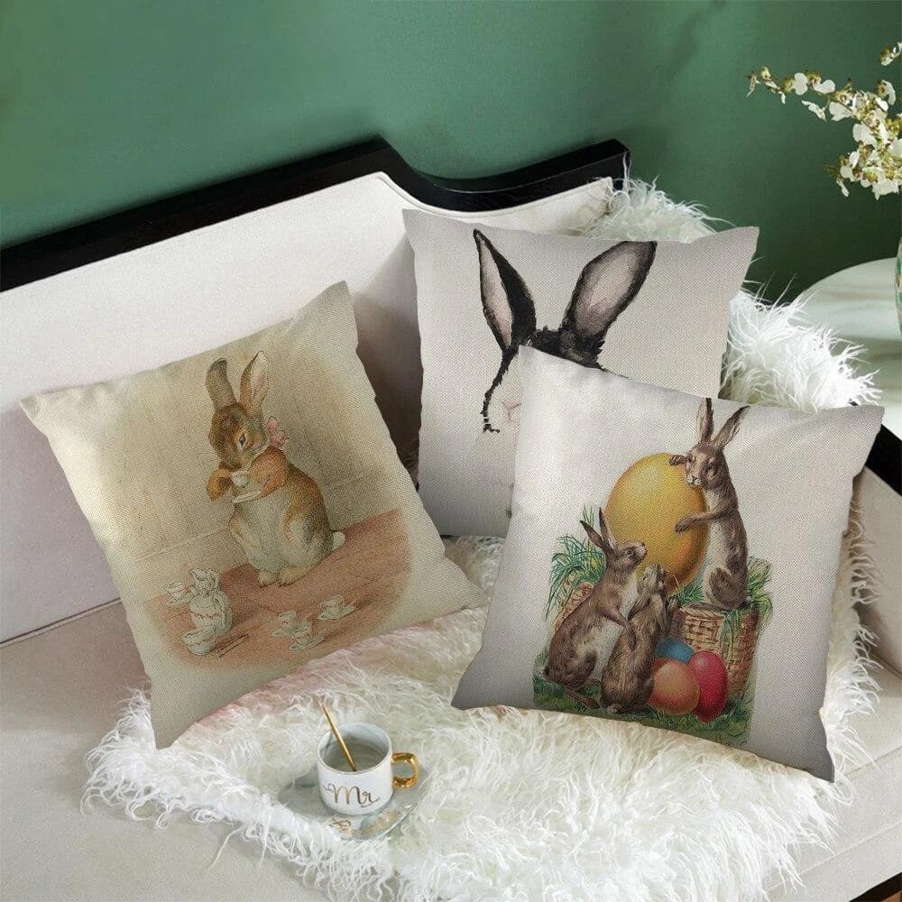 45x45cm Rabbit Photo Cushion Cover Grey  Pattern Pillow  Polyester Pillowcase