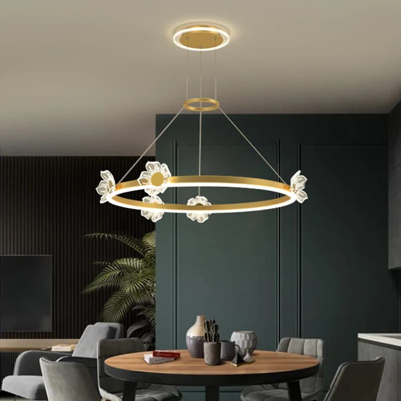 Nordic Pendant Lights Gold Ring Modern Luxury LED Chandelier for Bedroom Living Room Restaurant Acrylic Butterfly Design Lamps