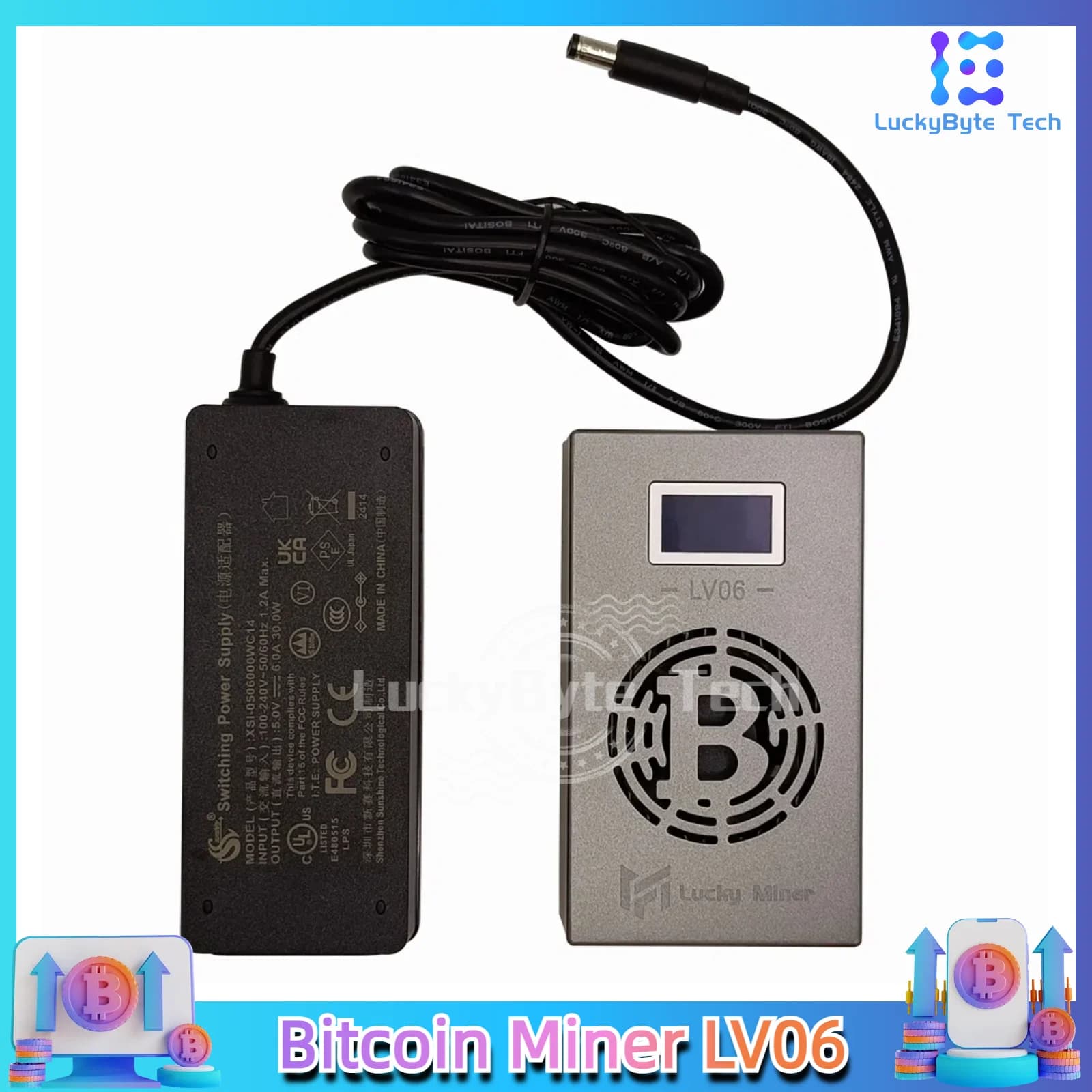 2024 Newest Lucky Miner LV06 Bitcoin Miner SHA-256 500Gh/S ASIC Home Use BTC Solo Multiple Mining Modes Home Lottery Machine