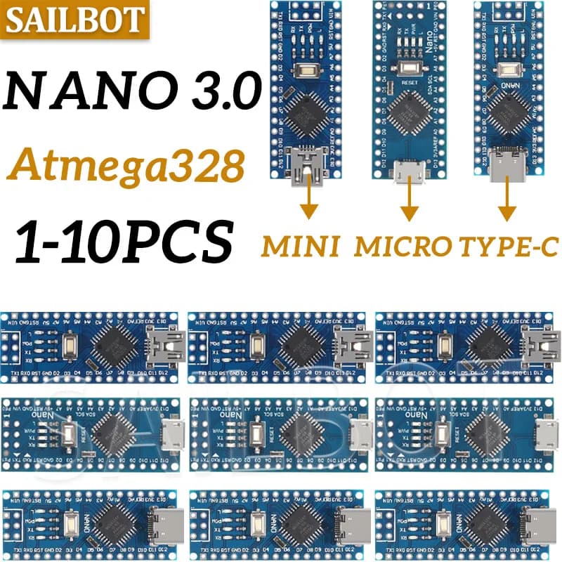 10-1PCS Nano 3.0 With the bootloader compatible controller CH340 USB driver Mini / Type-C / Micro 16Mhz ATMEGA328P for Arduino