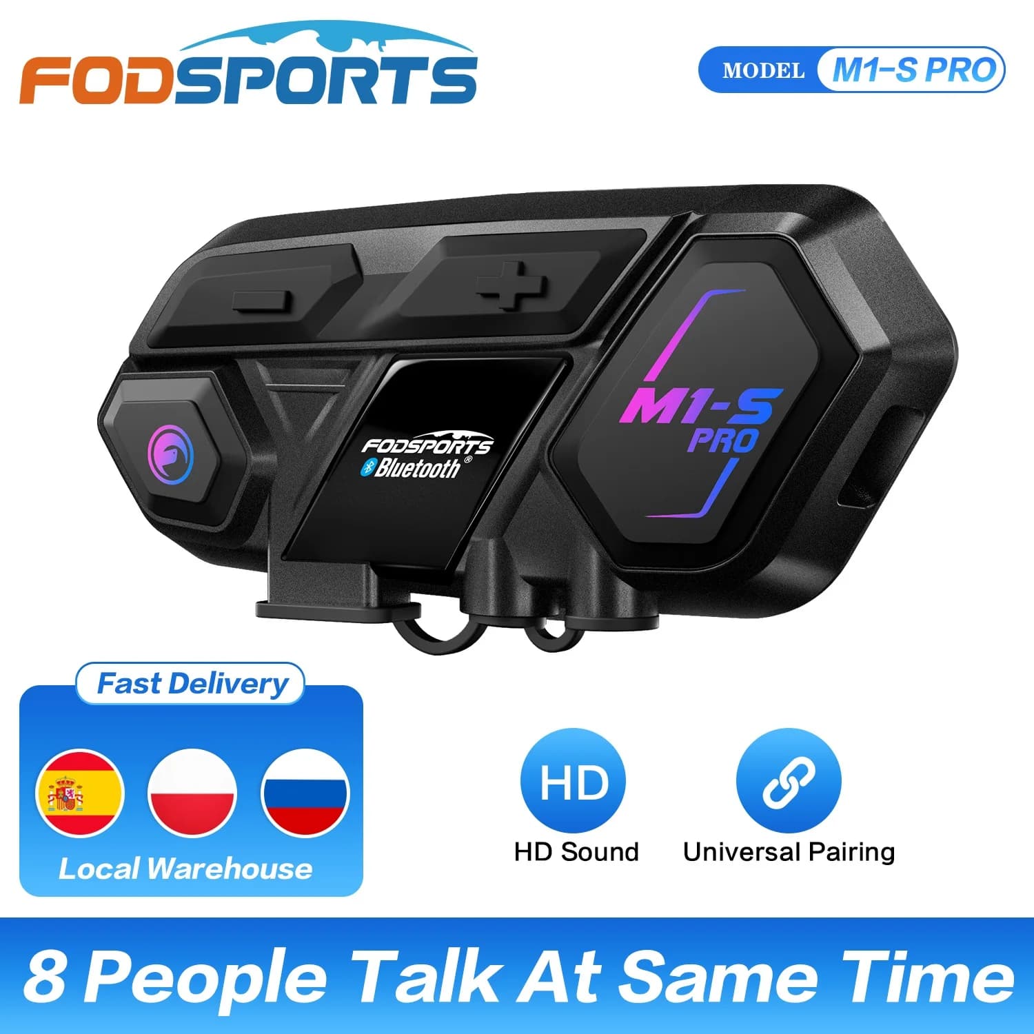 Fodsports M1-S Pro motorcycle bluetooth intercom helmet bluetooth headset wireless Interphone,8 riders 2000M
