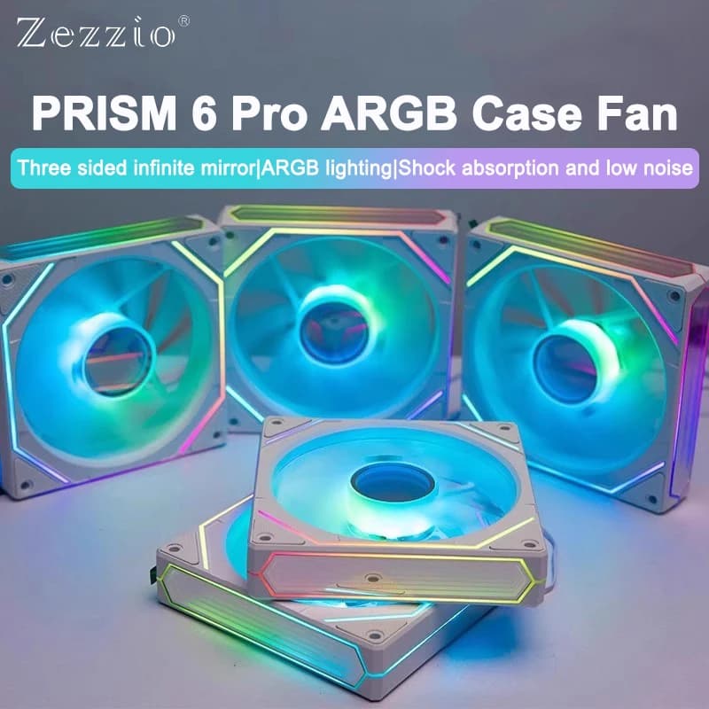 ZEZZIO PRISM 6 PRO 120mm  ARGB Case Fan PWM Temperature Control 5V 3PIN 3-sided Infinity Mirror Quiet Computer Cooling Fan