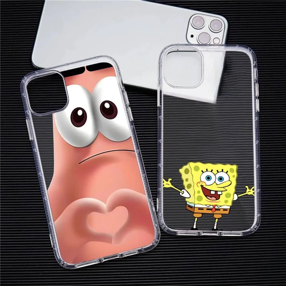 Cartoon-s-SpongeBobseer Phone Case For Iphone 15 11 13 14 Pro Max 7 8 Plus X Xr Xs Max Se2020 12mini Transparent Cover
