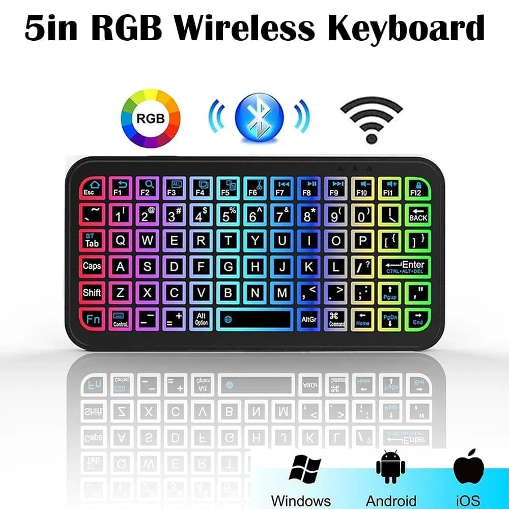 Bluetooth 5inch Mini Wireless Keyboard  Keycups 7 Colors Back Light English Rechargeable Keyboard for Phone iPad PC Android ISO