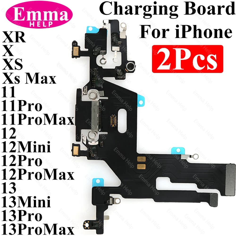 2pcs Charging Board Flex For iPhone 13 11 Xs Max 13Pro Max 12 Mini X XR SE 8 Charger USB Connector Microphone Socket Flex Cable