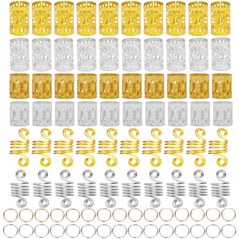 90PCS Golden Metal African Hair Rings Beads Cuffs Tubes Charms Dreadlock Dread Hair Braids Jewelry Decoration Accessories
