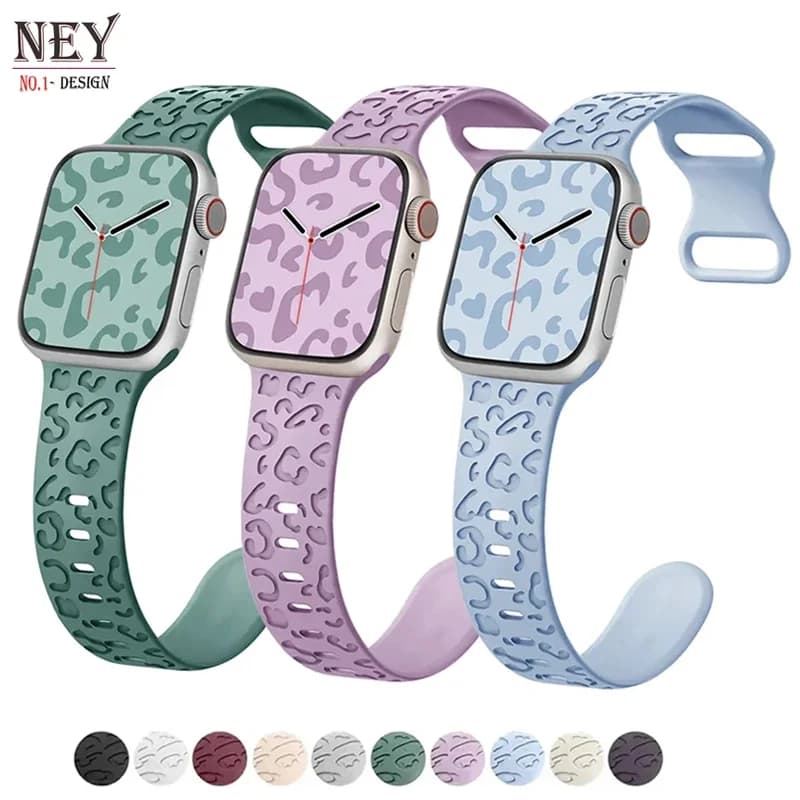 Engraved Strap For Apple Watch Band ultra 2 49mm 45-41mm 44mm 40mm Sport Silicone Leopard bracelet iWatch Series 9 8 7 se 6 5 4
