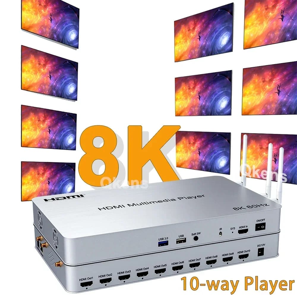 H.265 8K 60Hz HDMI Media Player 10 Way Muitimedia Box USB 3.0 Video Player Andriod 10.0 2K 4K HDMI Wifi USB Player 1 In 10 Out