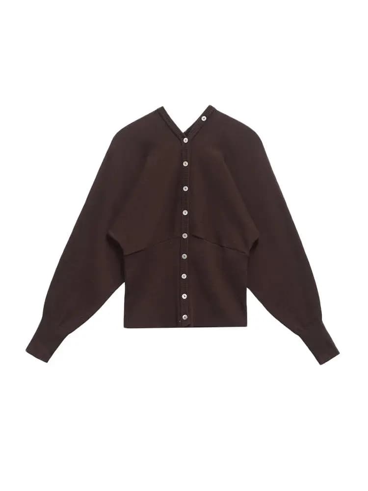 TRZA Women's Fashion Front Button V Neck Knit Cardigan Sweater Long Sleeve Fitted Hem Chic Outerwear Female Tops