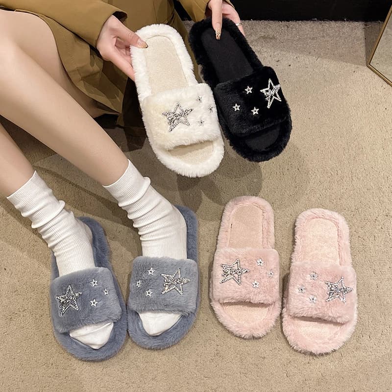 2024 New Slippers Women House Slippers Warm Slippers Winter Crystal Fur Home Shoes For Casual Plush Comfortable