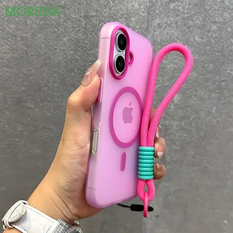 16E Ultrathin Matte Candy Colored Magnetic Case For iPhone 16e 16 15 Pro Max 14 Plus 11 12 13 Wrist Strap Lanyard Magsafe Cover