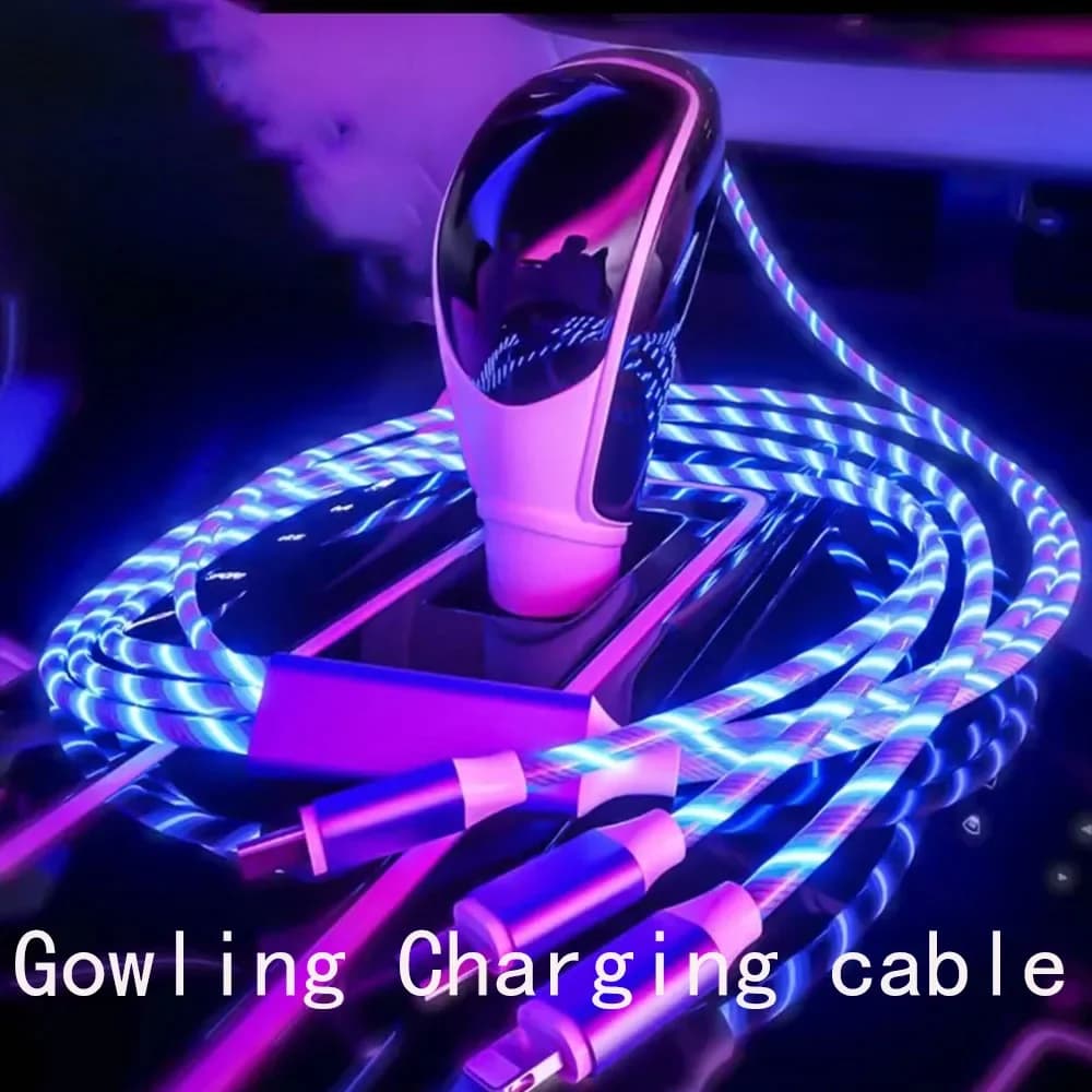 3in1 Luminous USB Type C Cable Fast Charging Cable Cord Glowing LED Cable for iPhone Samsung Xiaomi