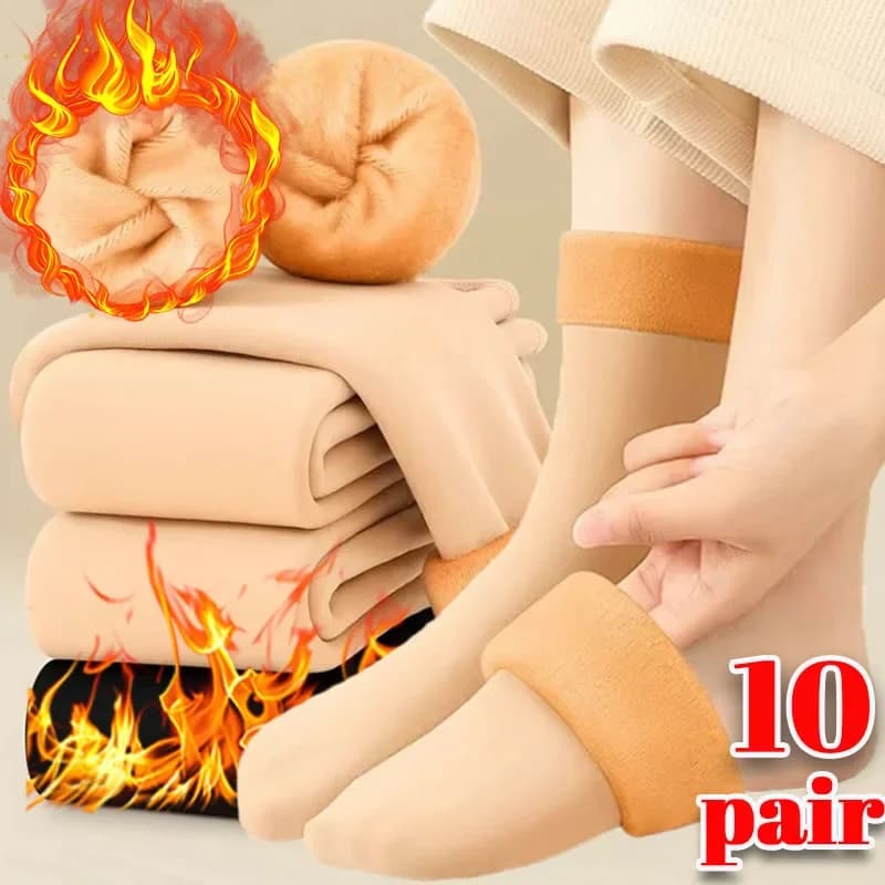 Winter Warm Solid Women Socks Thicken Thermal Socks Wool Cashmere Nylon Black Skin Seamless Snow Sock Velvet Unisex Fashion Sock