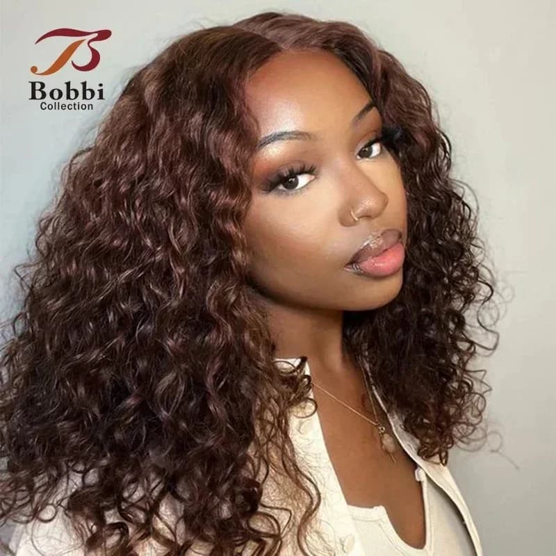 Brown Lace Front Wig Water Wave 100% Human Hair Wig For Women Curly Pre-plucked Transparent Lace Closure Wig BOBBI