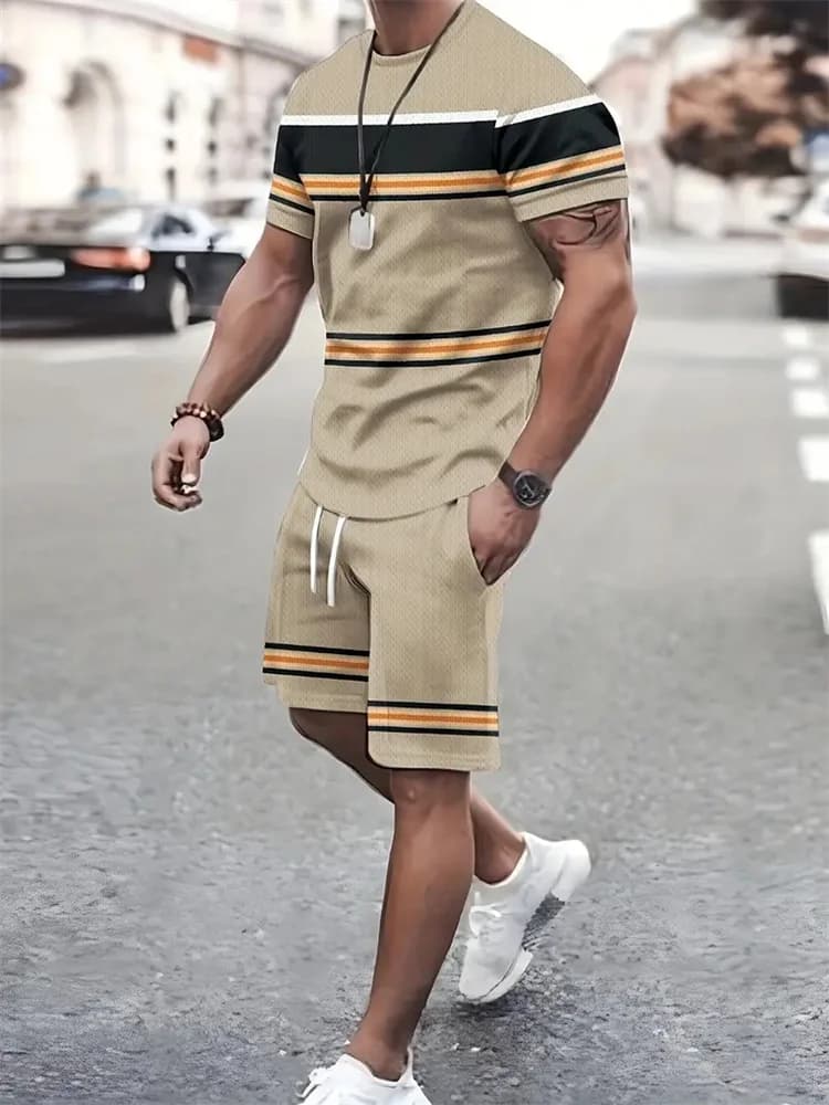 New summer men's sportswear short-sleeved T-shirt suit two-piece outdoor travel clothing oversized shorts training clothes