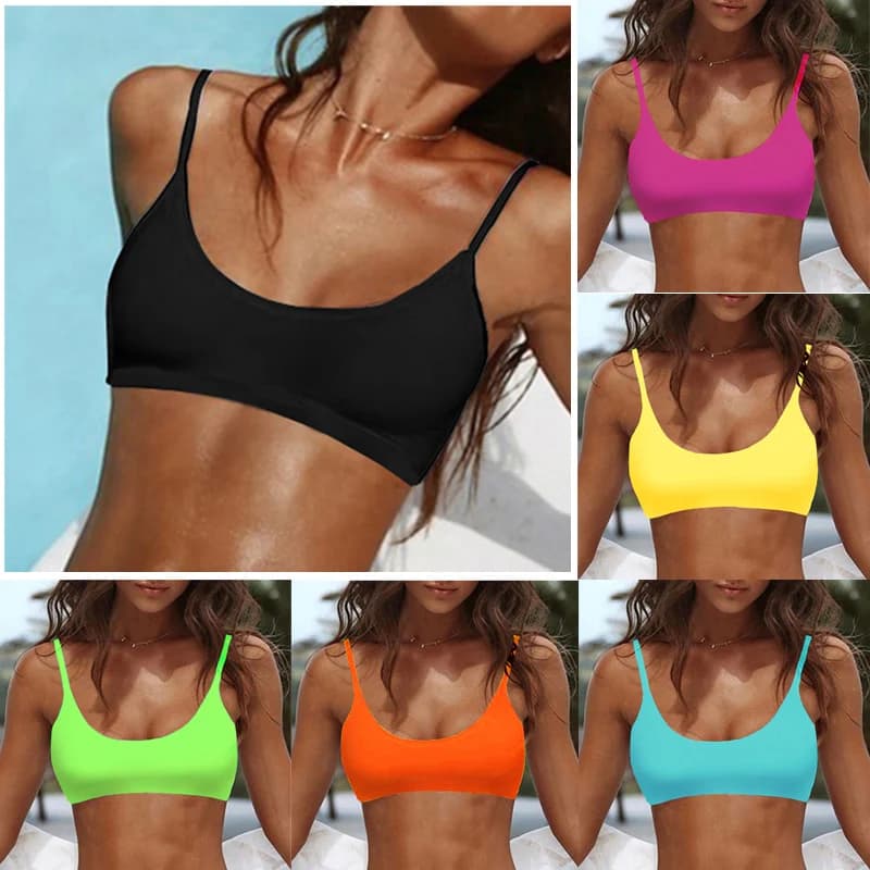 8 Color Black Solid Sexy Bikini Top 2025 New Women Swimwear Cup Bra Padded Swimsuit Bathing Suit Beachwear Female Top Bikini Set