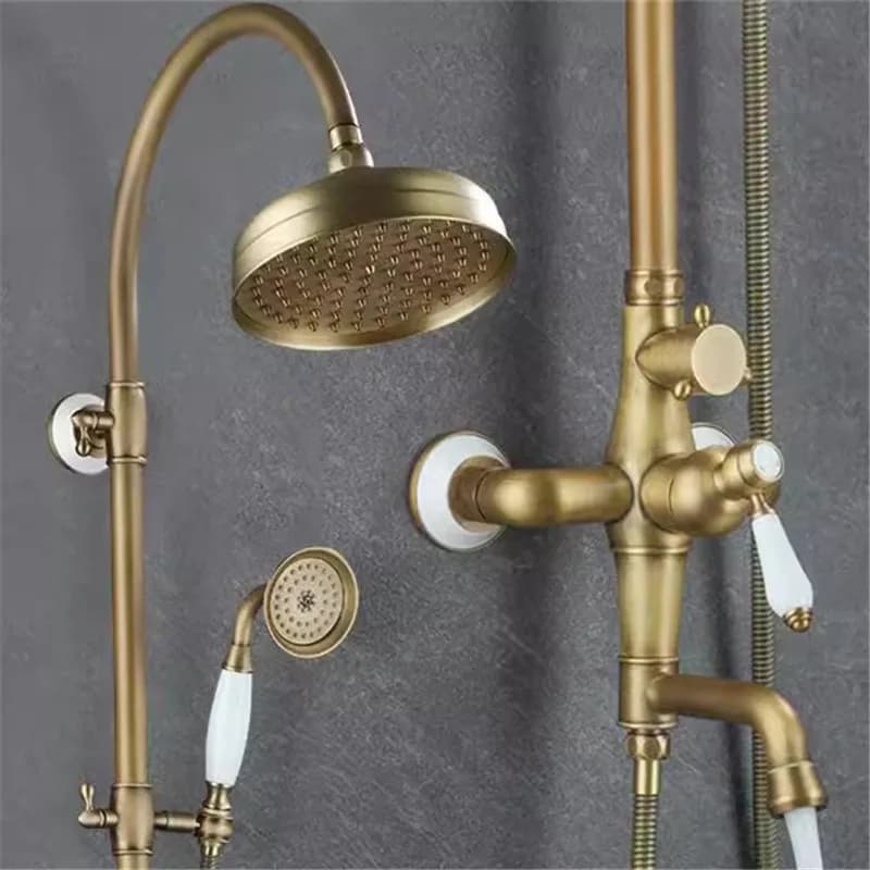 Tuqiu Antique Bathroom Shower Faucet Set Brass Material Bathroom Rainfall Shower Mixer Tap Brass Bath and Shower Faucet Set