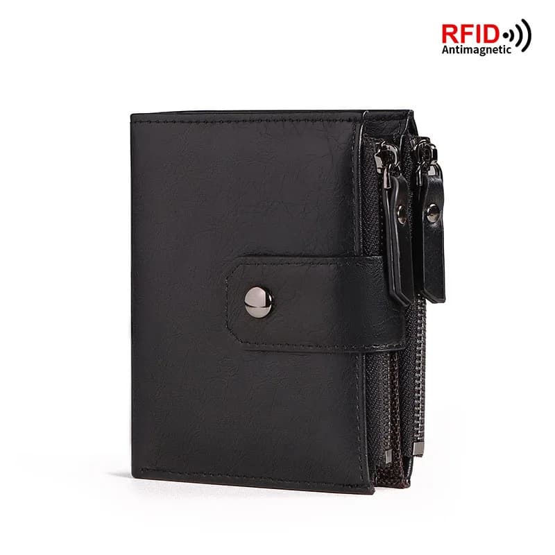 Men's Wallet RFID Blocking Zipper Coin Purse vintage PU leather Wallet Credit Card Holder Money Bag Business  Wallet man