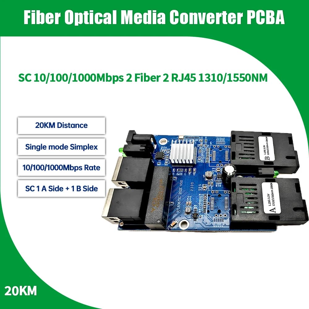 2F2E placa metro Single Mode 2 RJ45 and 2 SC fiber Port Gigabit Fiber Switch 1.25G PCBA Board 2RJ45 UTP 2 SC Ethernet PCBA board