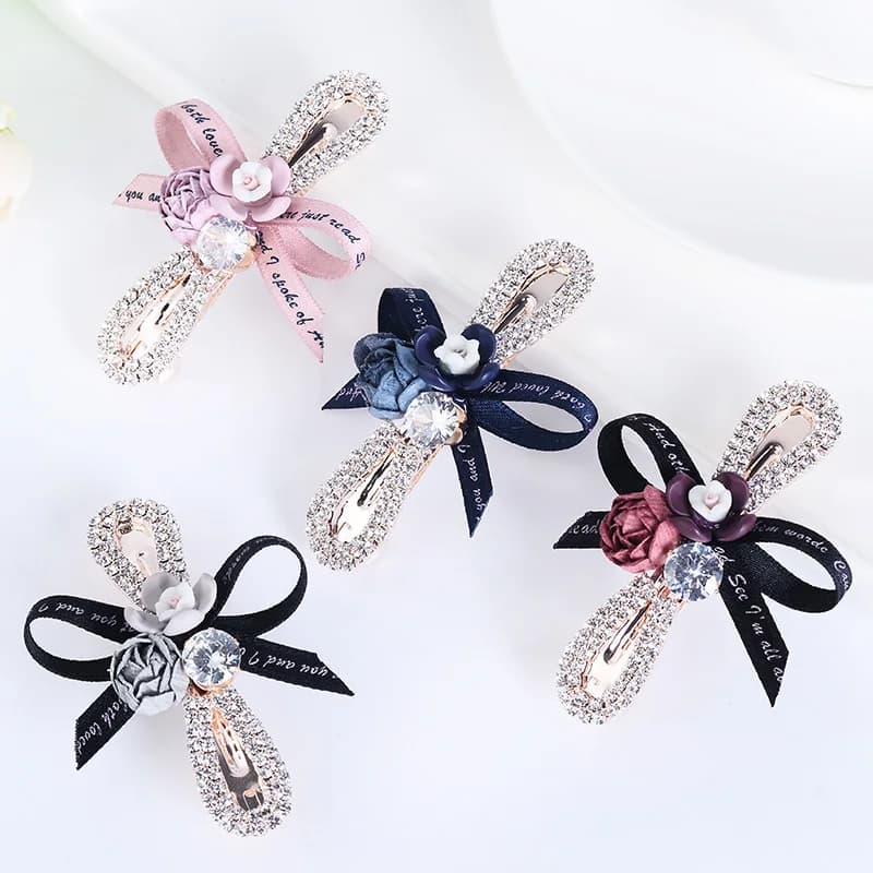 EASYA 2022 Hot Sale Flower Barrettes Hair Accessories Jewelry Metal Sparkling Crystal Hairpin Ribbon Bowknot Wedding Hair Clips