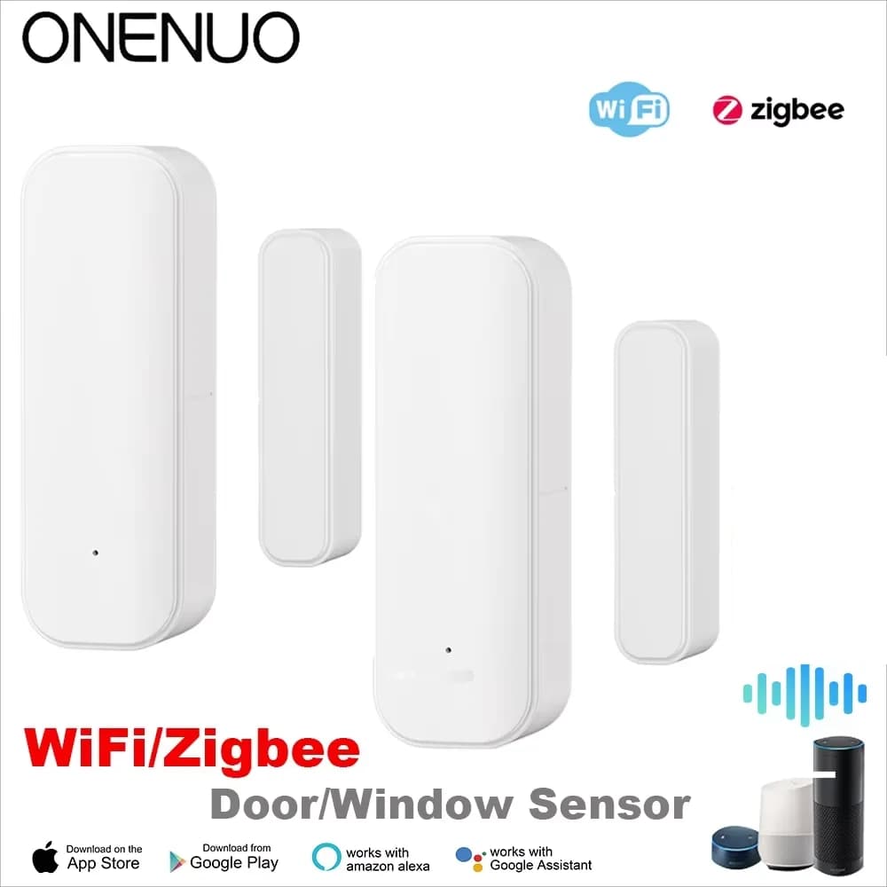 WiFi or Zigbee Window Door Sensor With AAA Battery Smart Home Security Alarm System Voice Control Via Alexa Google Home Smart