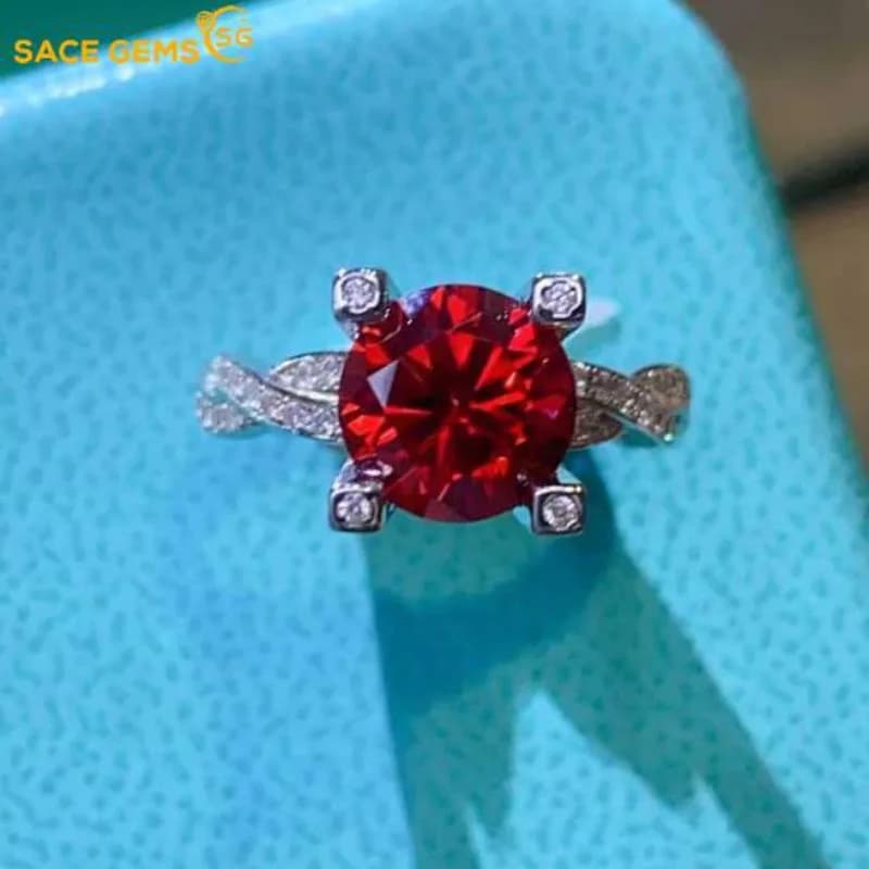 SACE GEMS GRA Certified D Color 2ct Moissanite Ring 925 Sterling Silver Plated with 18k White Gold Ring for Women Fine Jewelry