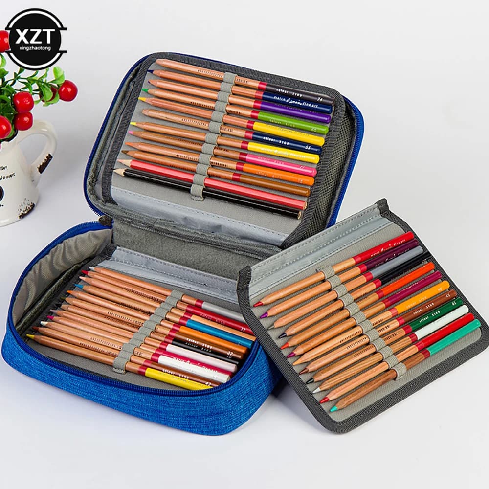 Universal 72 Holes School Cases 3 Compartments School Canvas Pencil Case Fabric Pen Bag Box Pouch For Artist Stationery Supplies