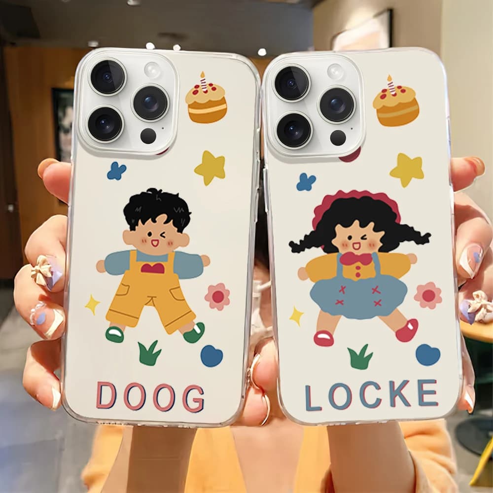 Cartoon locke cute Phone Case for iPhone 12 11 13 14 15 16 Max Pro Plus Transparent Soft Shell