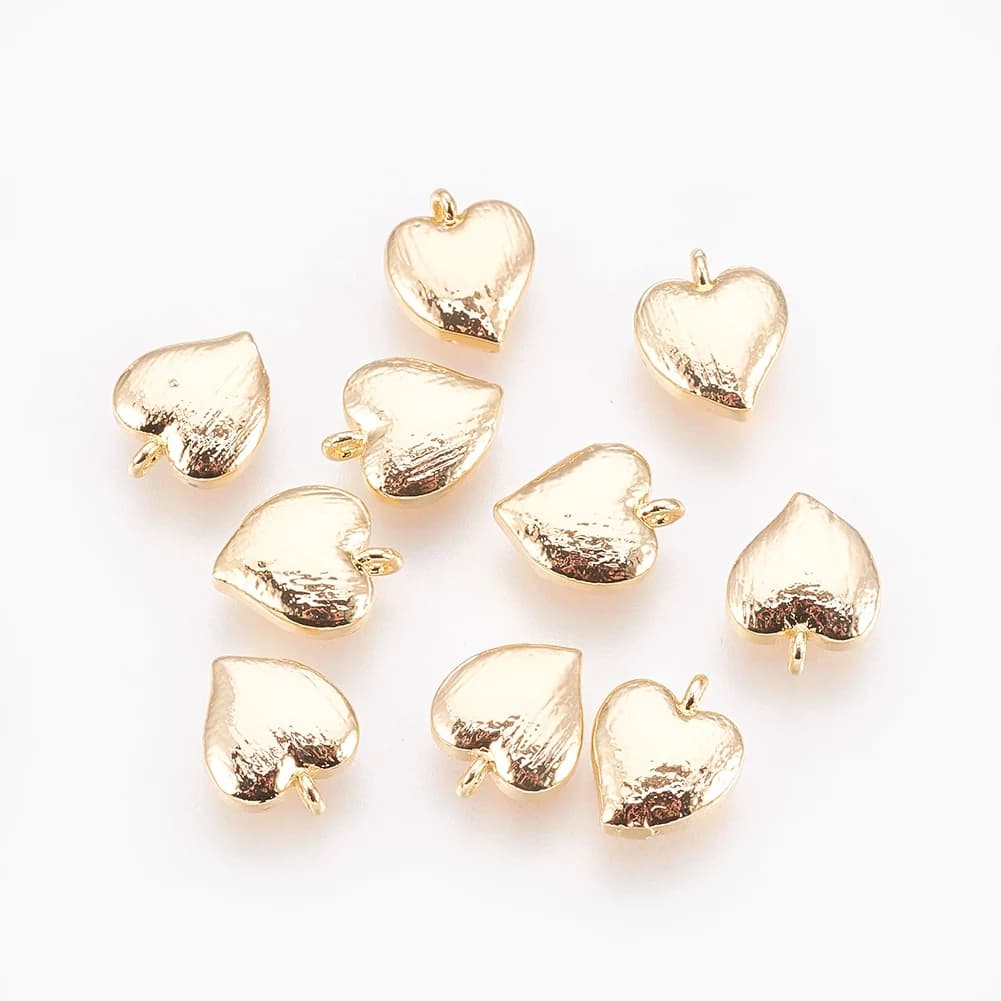 10pcs Small Heart Charms Brass Charms Dangle Earring Pendants Real 18K Gold Plated for Jewelry Making DIY Bracelet Necklace