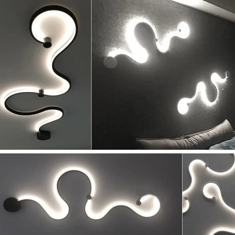 LED snake wall lamp mounted  Living room Bedroom Kitchen staircase lighting Black White Lampshade wall lamp  Fixture