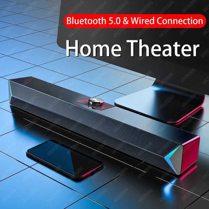 2024 TV Sound Bar Computer Speakers AUX USB Wired Wireless Bluetooth Speaker PC Home Theater System LED Stereo Surround SoundBar
