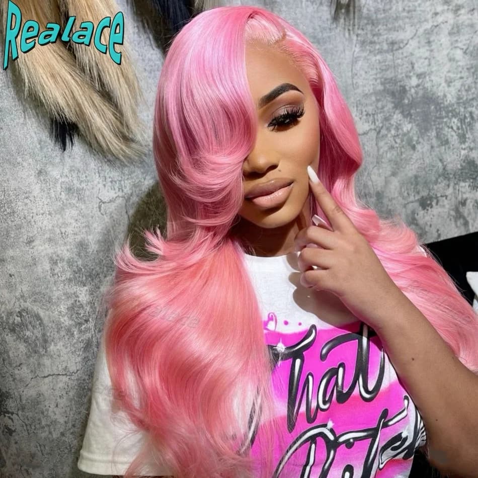 30 Inch Body Wave Light Pink Lace Front Wig Human Hair Wigs Colored Wig Transparent 13x4 13x6 Hd Lace Frontal Wigs For Women