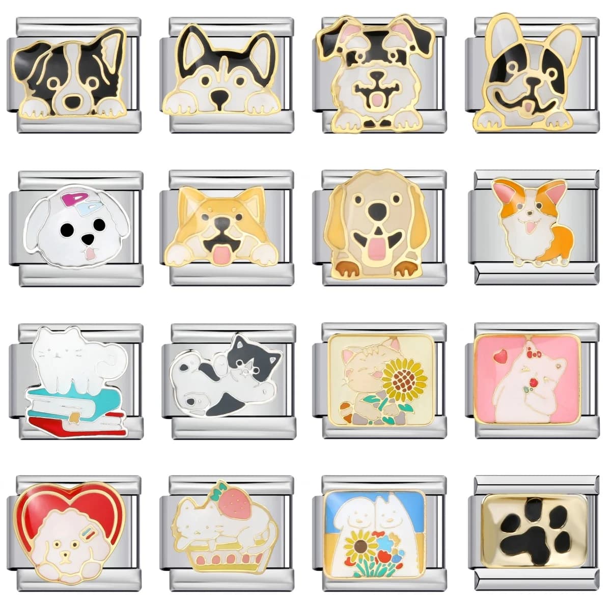 Fashion Kawaii Cute Pet Dog Cat Panda Italian Charm Link Fit 9mm Bracelet Stainless Steel Jewelry DIY Making Gift for Women Girl