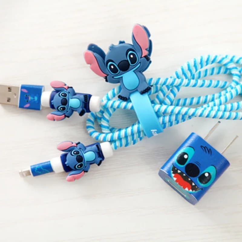 Disney Animation Stitch Data Cable Protective Cover Mickey Kawaii Creative Mobile Phone Charger Protective Cover Creative