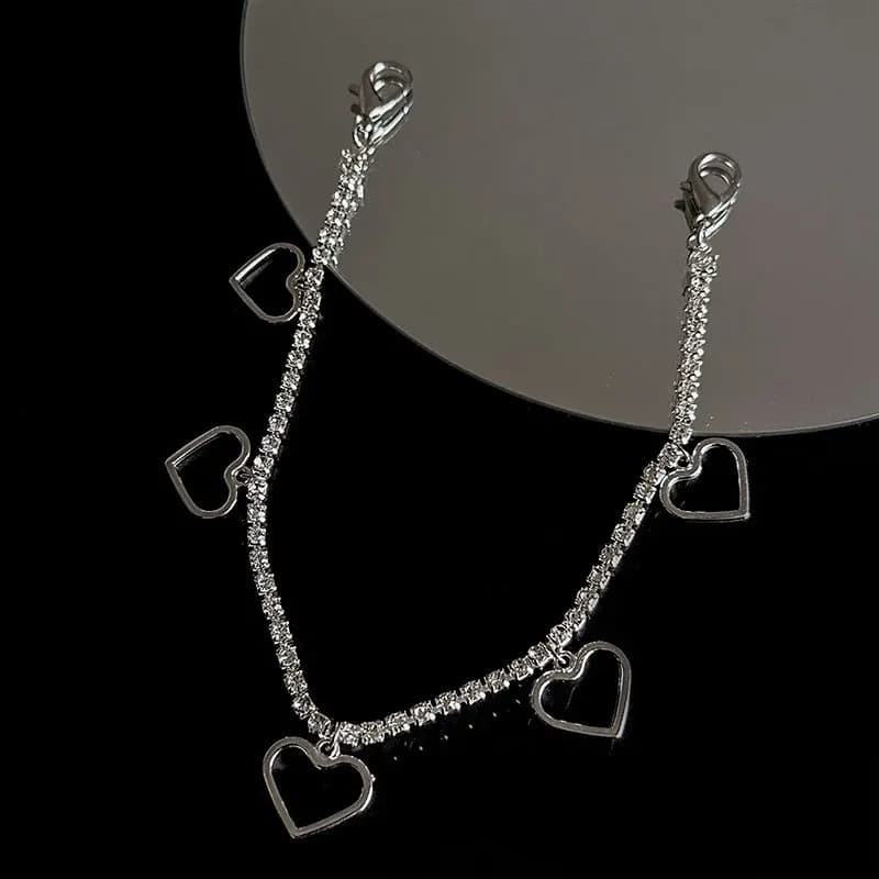 Europe and America Silver Color Hollow Carved Metal Heart-shaped Shoe Buckle Chain UNISEX Halloween Hip Hop Party Shoe Buckle