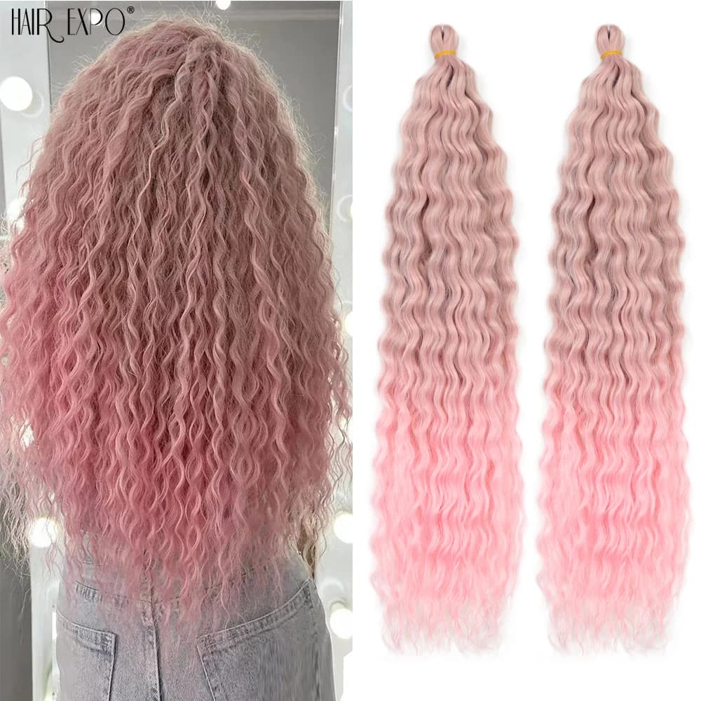 22"Ariel Curl Crochet Hair Synthetic Deep Wave Braid Hair Extension Ombre Ariel Curl Hair Soft Water Wave Twist Hair Blonde Pink