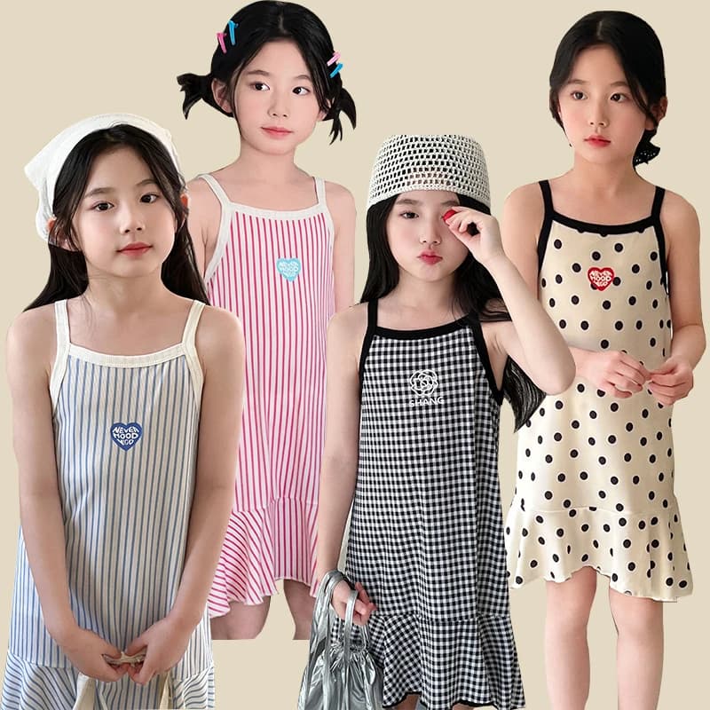 Girls' Summer Cotton Dresses Children's Fashion Dresses Thin Girls' Halter Dresses Children's Flower Dresses Dot Dresses Plaid D