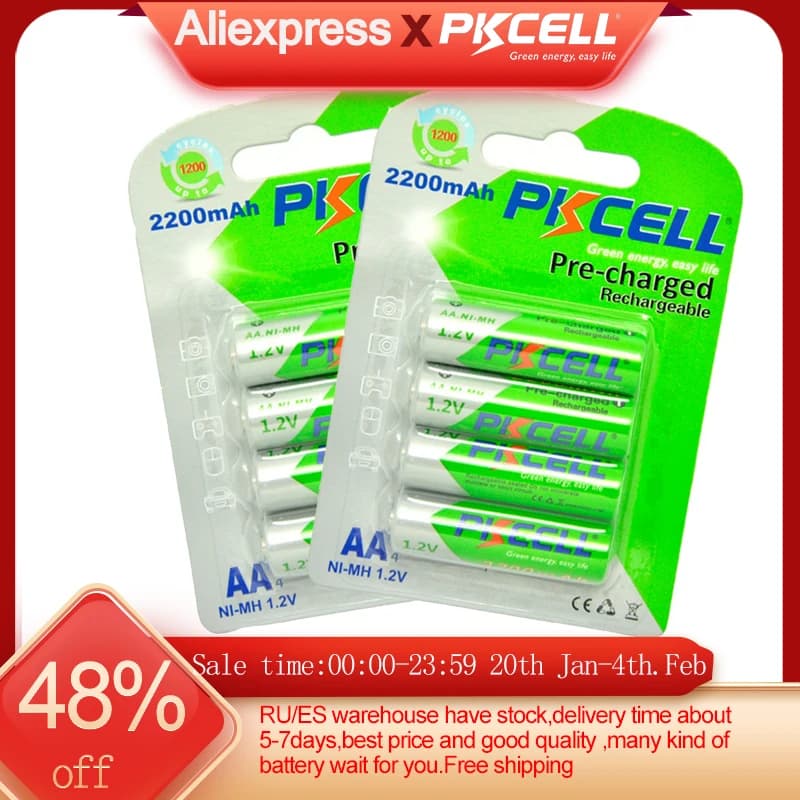 8PC PKCELL AA Battery 2200mah AA Rechargeable Battery 1.2v NI-MH Batteries and 2PC Battery Box for For Mouse Remote control Toys