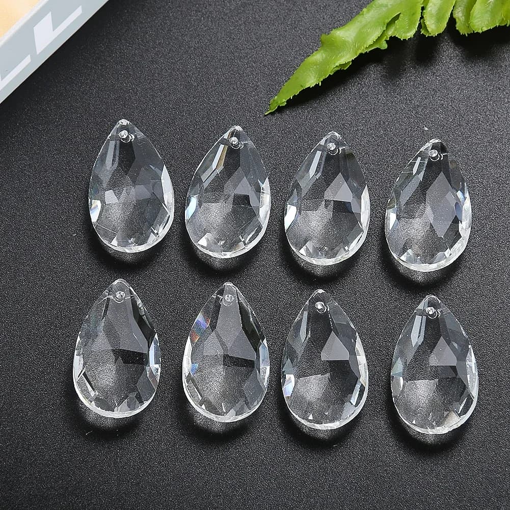 5PC 28mm Faceted Prism Angel Tears Clear Glass Crystal Water Droplets Chandelier Garland Curtain Parts Shiny Sun Catcher Decor