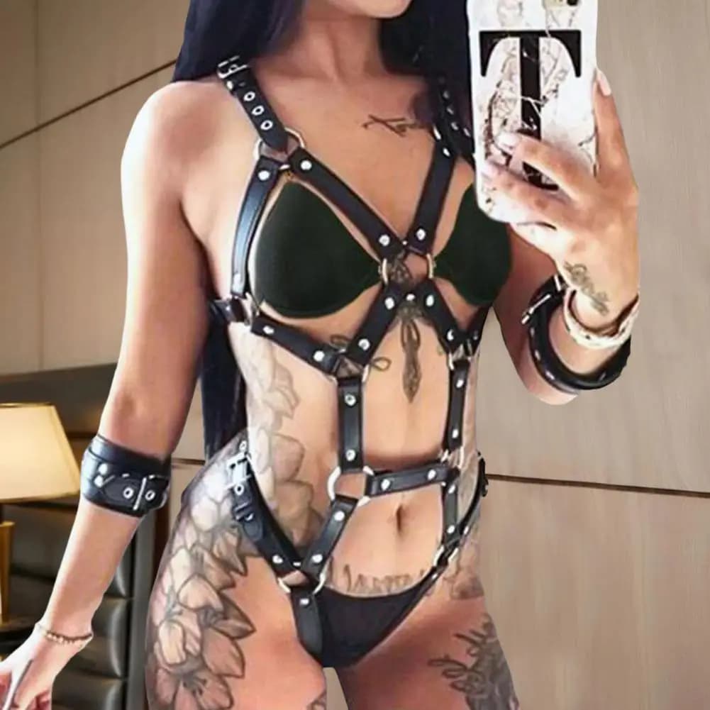 Sexy Leather Full Body Belt Bdsm Bondage Lingerie Garter Belt Leather Lingerie Goth Fetish Clothing Festival Rave Outfit
