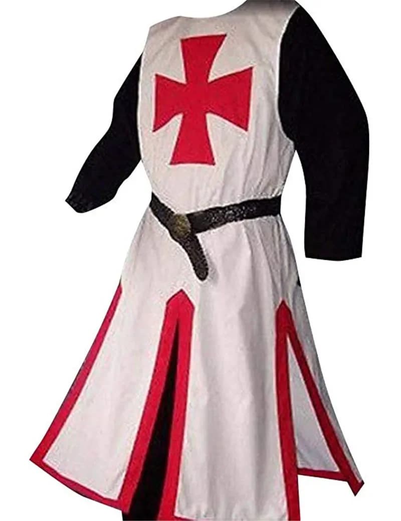 4XL Medieval Warriors Knight Templar Crusader Costume Adult Men Gown Sleeveless Shirt Top Cross Tabard Surcoat Tunic Clothes
