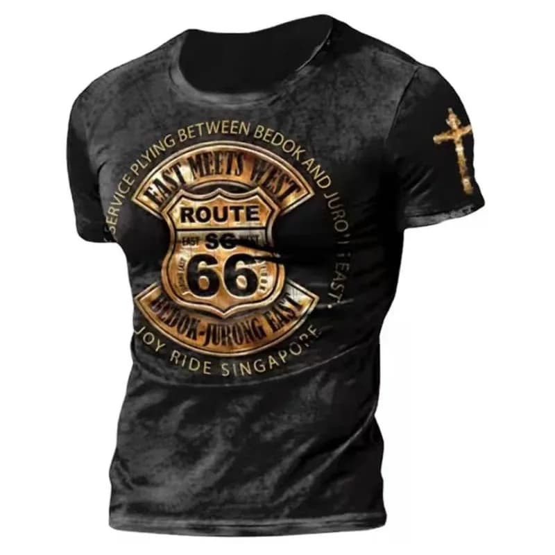 Vintage US Route 66 T-shirts For Men Summer Loose Tops Male Tees Casual Round Neck Short Sleeve Comfortable T-shirt Men Clothing