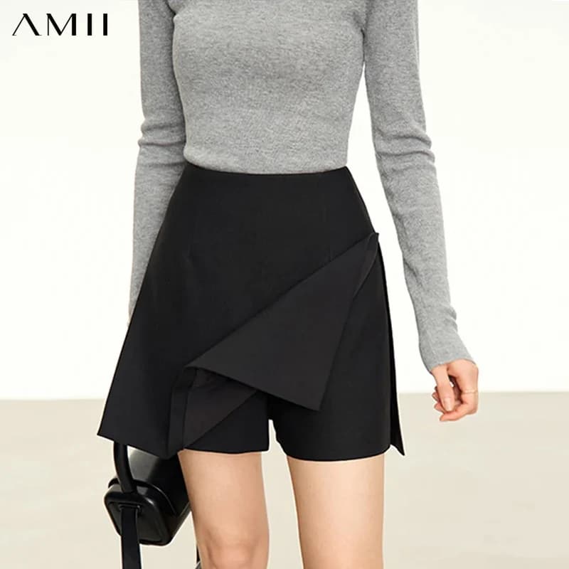 AMII Minimalism Casual Shorts Skirts Women High Rase 2024 Autumn New Fashion Commuter Lady Straight Blazer A-Line Skirt 12343035
