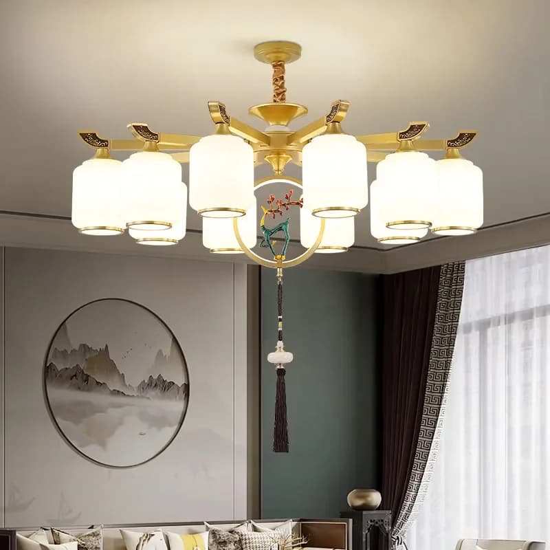 TEMAR Contemporary Luxury Brass Pendent Lamp  Chinese style Living Room Dining Room Bedroom Villa Hotel Sample Room Chandelier