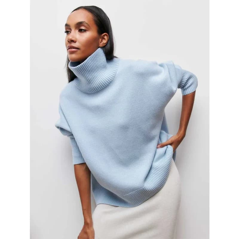 Original Light Luxury O-neck Knit Sweater Autumn and Winter Women's Elegant Loose Mock Neck Solid Color Warm Outerwear Sweater