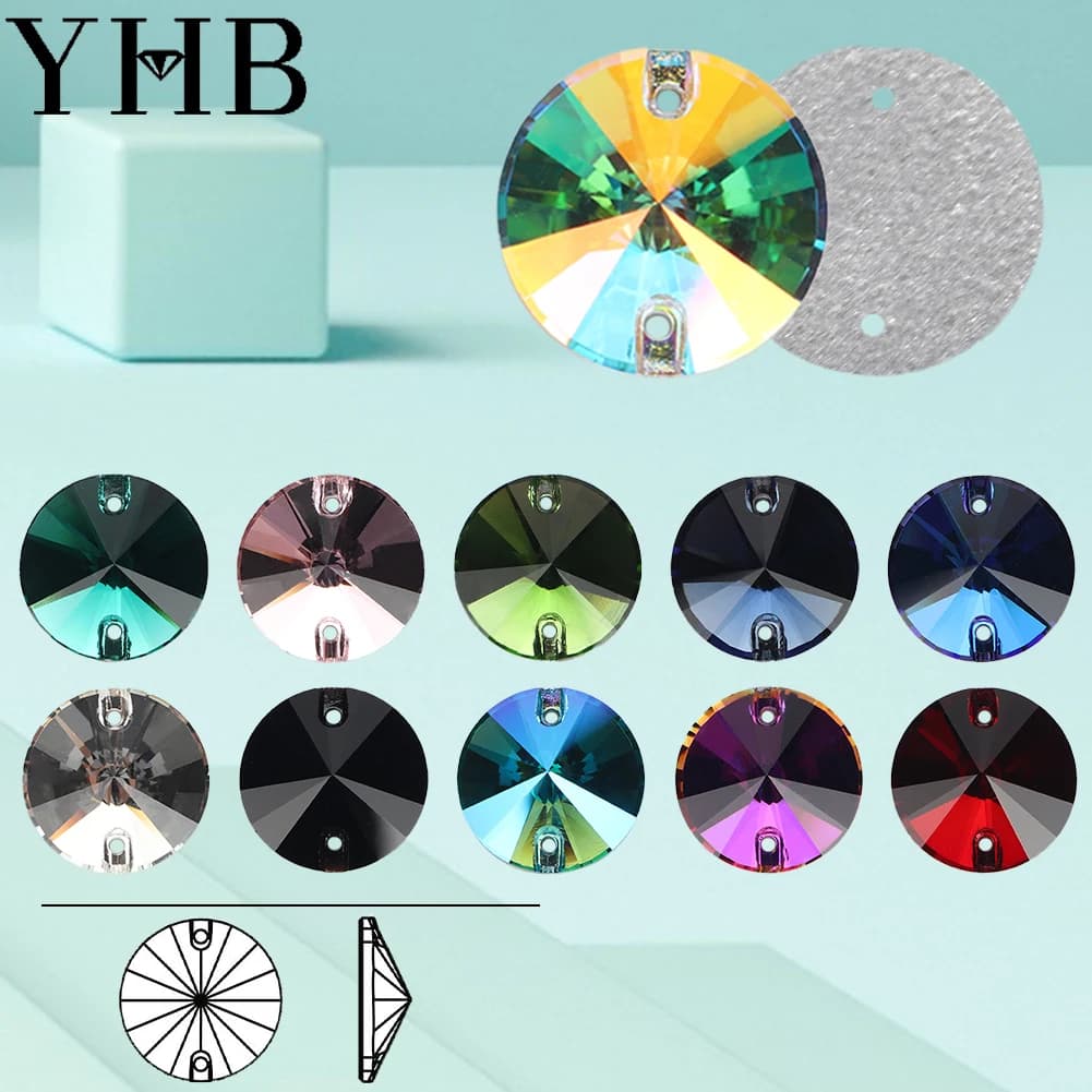 YHB Top Quality Glass Crystal Shape Rivoli Sewing Stones Flatback Sew on Rhinestones For Garment Clothes Bags