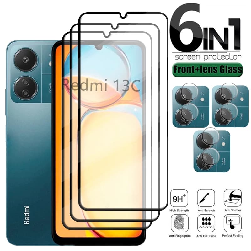 For Redmi 13C Glass Redmi 13C Tempered Glass Full Cover 9H Phone Film Screen Protector for Xiaomi Redmi 13C Lens Glass